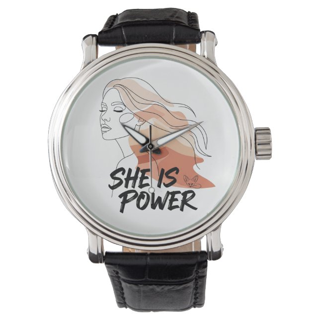 Sie ist Power - Wüstenfarben Feminine Line Art Armbanduhr (Vorderseite)
