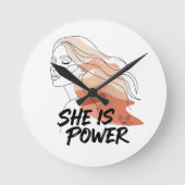 Sie ist Power - Wüstenfarben Feminine Line Art Runde Wanduhr (Vorderseite)
