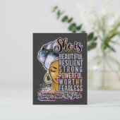 Sie ist schöne widerstandsfähige schwarze Frau Mel Postkarte (Stehend Vorderseite)