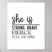 Sie ist Stark, Mutig - Minimalistischer Motivation Poster (Vorne)