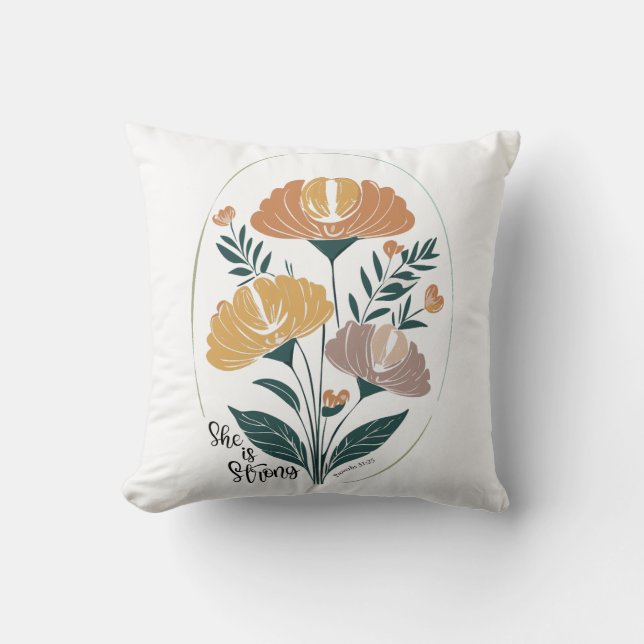 Sie ist stark Psalm Boho Christlich Inspiration T Kissen (Vorderseite)