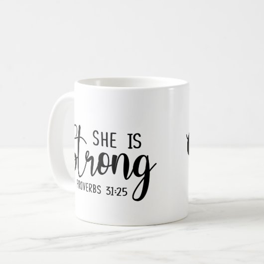 Sie ist stark - Sprichwörter 31:25 Kaffeetasse (Vorderseite Links)