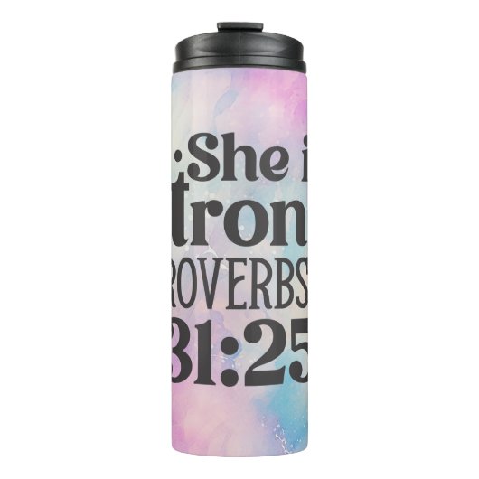 Sie ist stark thermosbecher (Vorderseite)