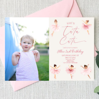 Sie ist Tutu Niedlich Ballerina Foto 2. Geburtstag Einladung