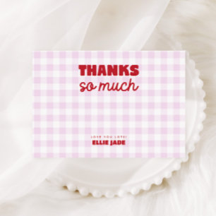 Sie ist unsere Kirsche auf dem rosa Gingham-Geburt Dankeskarte