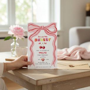Sie ist unsere kleine Kirsche auf dem rosa Wasserf Einladung