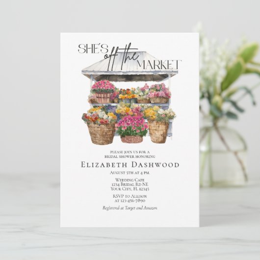Sie ist vom Brautparty des Blumenhandels abgeschni Einladung (Stehend Vorderseite)