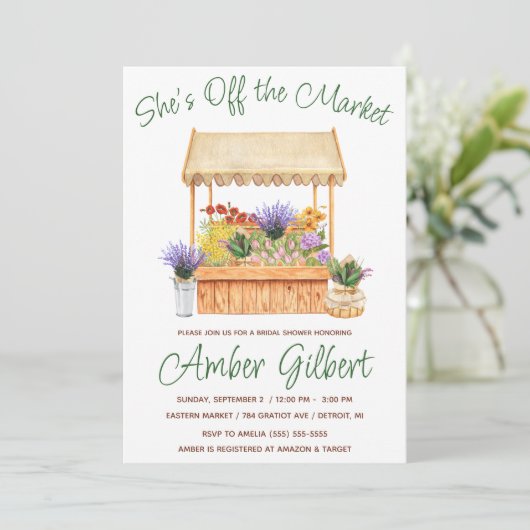 Sie ist vom Brautparty des Marktes abgeschnitten Einladung (Stehend Vorderseite)