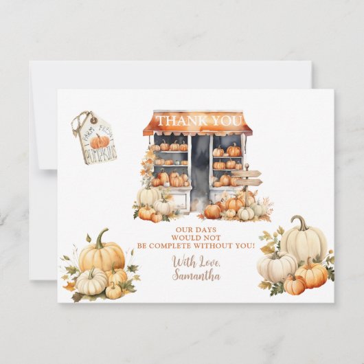 Sie ist vom Market Fall Pumpkin Brautparty Dankeskarte (Vorderseite)