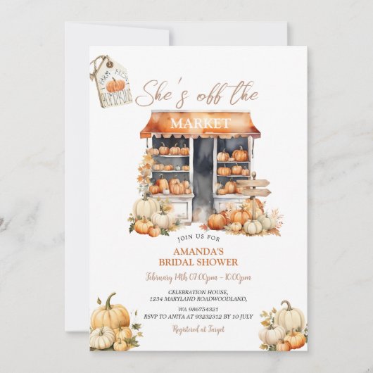 Sie ist vom Market Fall Pumpkin Brautparty Einladung (Vorderseite)