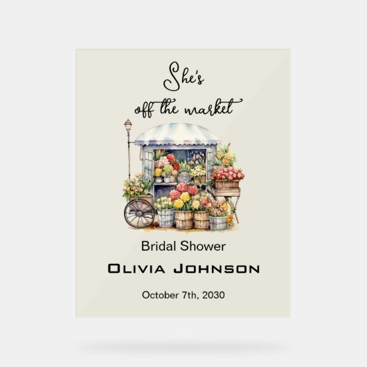 Sie ist vom Markt Beige Flower Brautparty Acrylschild (Vorderseite)