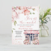 Sie ist vom Markt, das Brautparty der rosa Blume Einladung (Stehend Vorderseite)
