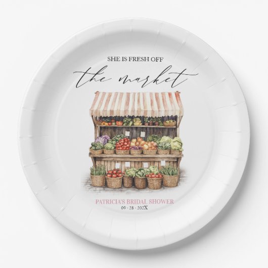 Sie ist vom Markt für Bauern-Brautparty abgeschnit Pappteller (Vorderseite)
