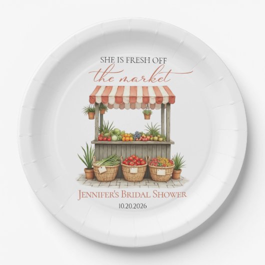 Sie ist vom Markt für Bauern-Brautparty abgeschnit Pappteller (Vorderseite)