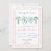 "Sie ist vom Markt" Handgezeichnetes Brautparty Einladung (Vorderseite)