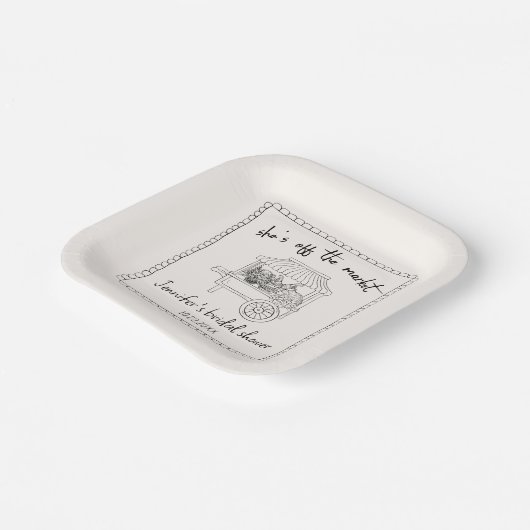 "Sie ist vom Markt" Handgezeichnetes Brautparty Pappteller (Gewinkelt)