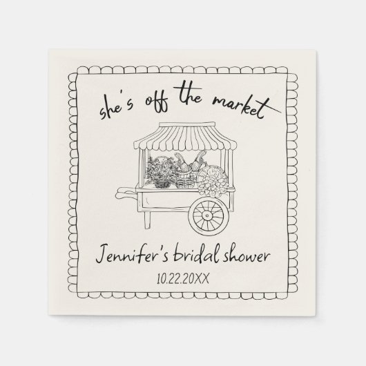 "Sie ist vom Markt" Handgezeichnetes Brautparty Serviette (Vorderseite)