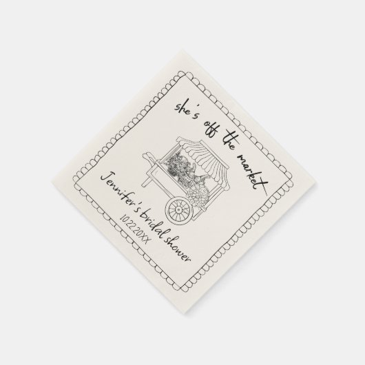 "Sie ist vom Markt" Handgezeichnetes Brautparty Serviette (Ecke)