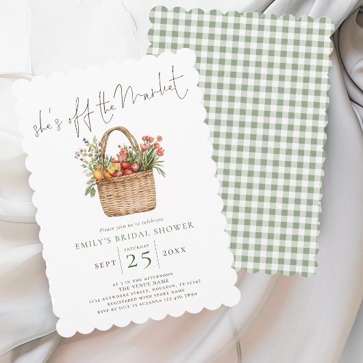 Sie ist vom Markt Sage Gingham Brautdusche Einladung