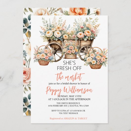 Sie ist vom Markt Shop Bridal Dusche Einladung (Vorne/Hinten)