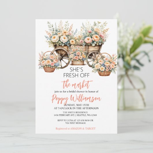 Sie ist vom Markt Shop Bridal Dusche Einladung (Stehend Vorderseite)