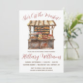 Sie ist vom Markt weg! Bäckerei Stand Brautparty Einladung (Stehend Vorderseite)