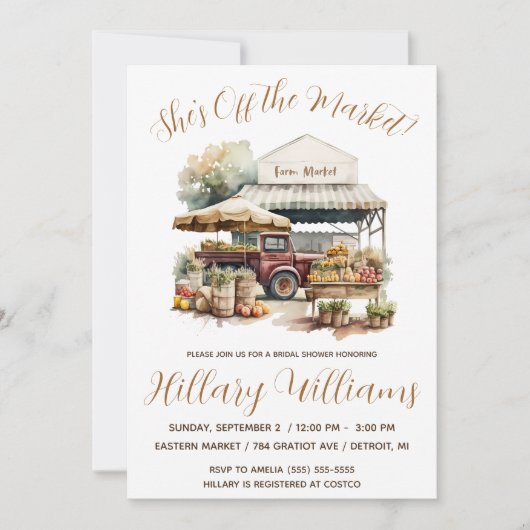 Sie ist vom Markt weg! Brautparty für den landwirt Einladung (Vorderseite)