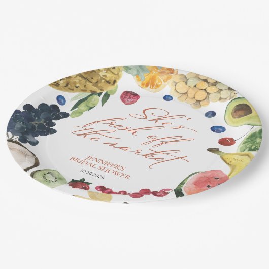 Sie ist vom Markt weg | Brautparty Pappteller (Schrägansicht)