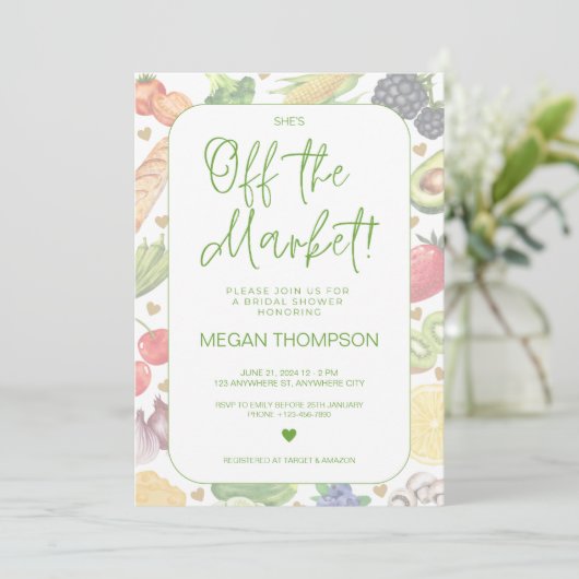 Sie ist vom Markt weg - Einladung zur Brautdusche (Stehend Vorderseite)