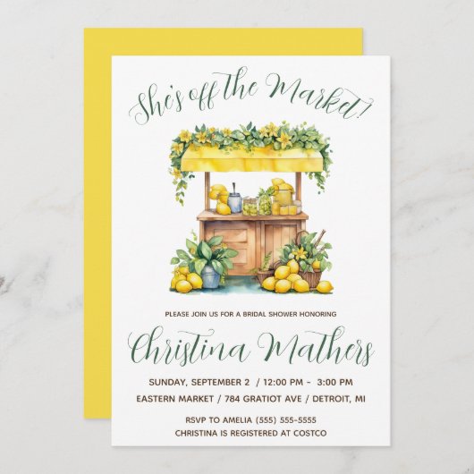 Sie ist vom Markt weg! Lemonade Stand Brautparty Einladung (Vorne/Hinten)