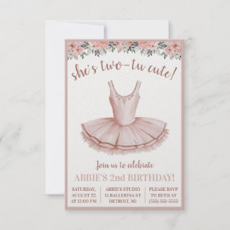 Sie ist Zwei-Tu Niedlich! Ballerina 2. Geburtstag Einladung