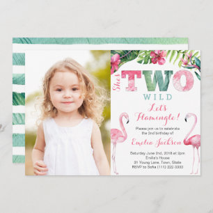 Sie ist ZWEI wilde Flamingo Geburtstagsparty Fotok Einladung