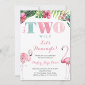 Sie ist zwei wilde Flamingo Party Cards Einladung (Vorderseite)