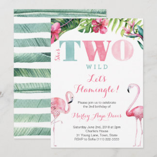 Sie ist zwei wilde Flamingo Party Cards Einladung