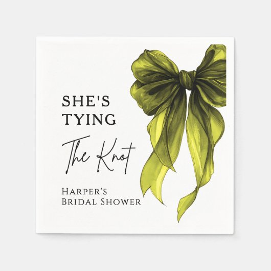 Sie knüpft den Knoten Chartreuse-Bow-Bridal-Shower Serviette (Vorderseite)