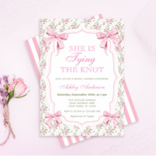 Sie knüpft den Knoten Rosa Schleife Brautparty Einladung