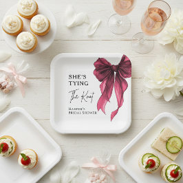 Sie knüpft den Knoten - Rote Schleife - Brautparty Pappteller