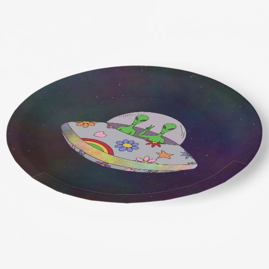 Sie kommen in Friedens-UFO Pappteller (Schrägansicht)