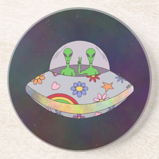 Sie kommen in Friedens-UFO Sandstein Untersetzer (Vorne)