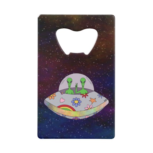 Sie kommen in Peace UFO Kreditkarten Flaschenöffner (Vorderseite)