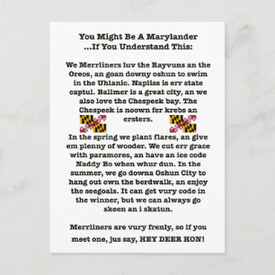 Sie könnten eine Marylander-Postkarte sein Postkarte