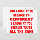 Sie lachen mich an, weil ich anders bin, als ich l postkarte (Vorne/Hinten)