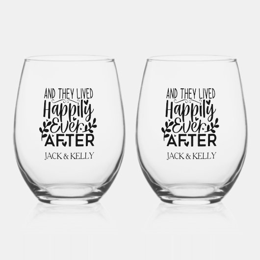 Sie lebten glücklich immer nach weinglas ohne stiel (Vorderseite)