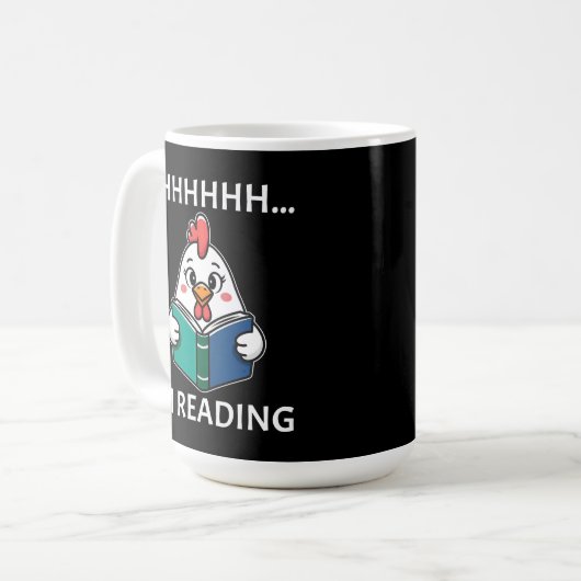 Sie lese gerade Buch Reading Chicken Book Lover Kaffeetasse (Vorderseite Links)
