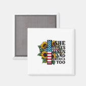 Sie Liebe Jesus und Amerika zu Flaggen Christlich Magnet (Vorderseite/Rückseite)