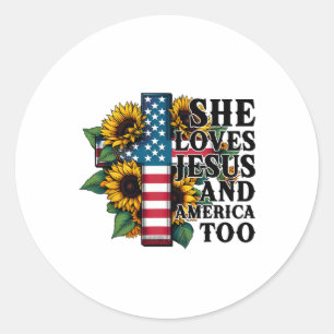 Sie Liebe Jesus und Amerika zu Flaggen Christlich  Runder Aufkleber
