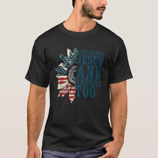 Sie Liebe Jesus und Amerika zu Sonnenblumenleopard T-Shirt (Vorderseite)