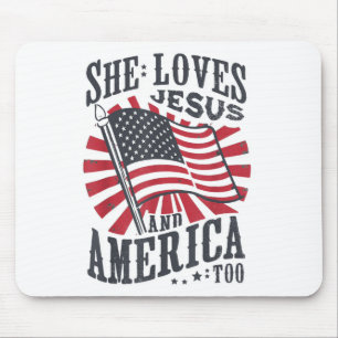 Sie Liebe Jesus und Amerika zu US-Flagge 4. Ju Mousepad