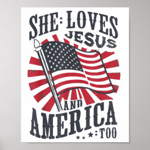 Sie Liebe Jesus und Amerika zu US-Flagge 4. Ju Poster
