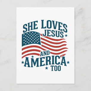 Sie Liebe Jesus und Amerika zu USA Flag 4. Feiertagspostkarte
